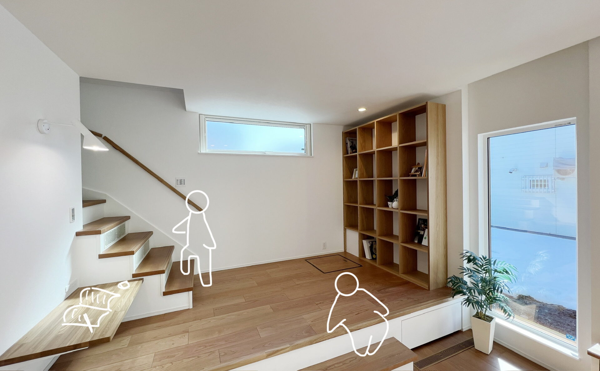 段差を活かす収納｜スキップフロアで明るい住まい