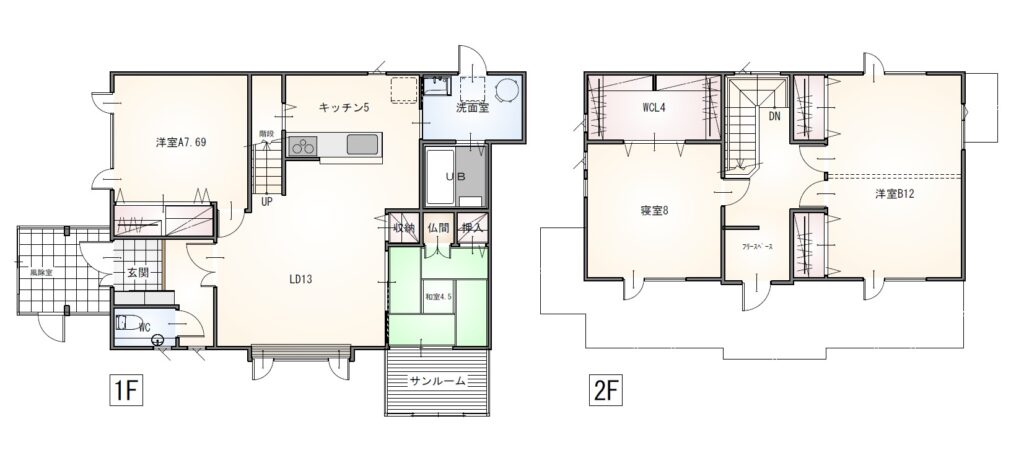 平面図・1階2部屋で将来に優しい間取りです!